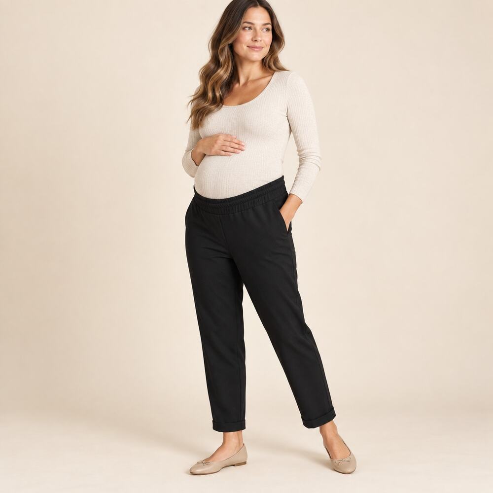 HATCH Maternity Pants Black Cuffed Slim Ankle Elastic Waist Stretch sz 2=M